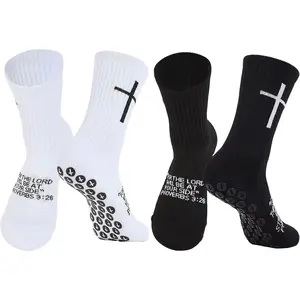 2 Pairs Cross Grip Soccer Socks Non-Slip Sports Sock with Bible Verse, Jesus Christian Socks for Football, US 6-13