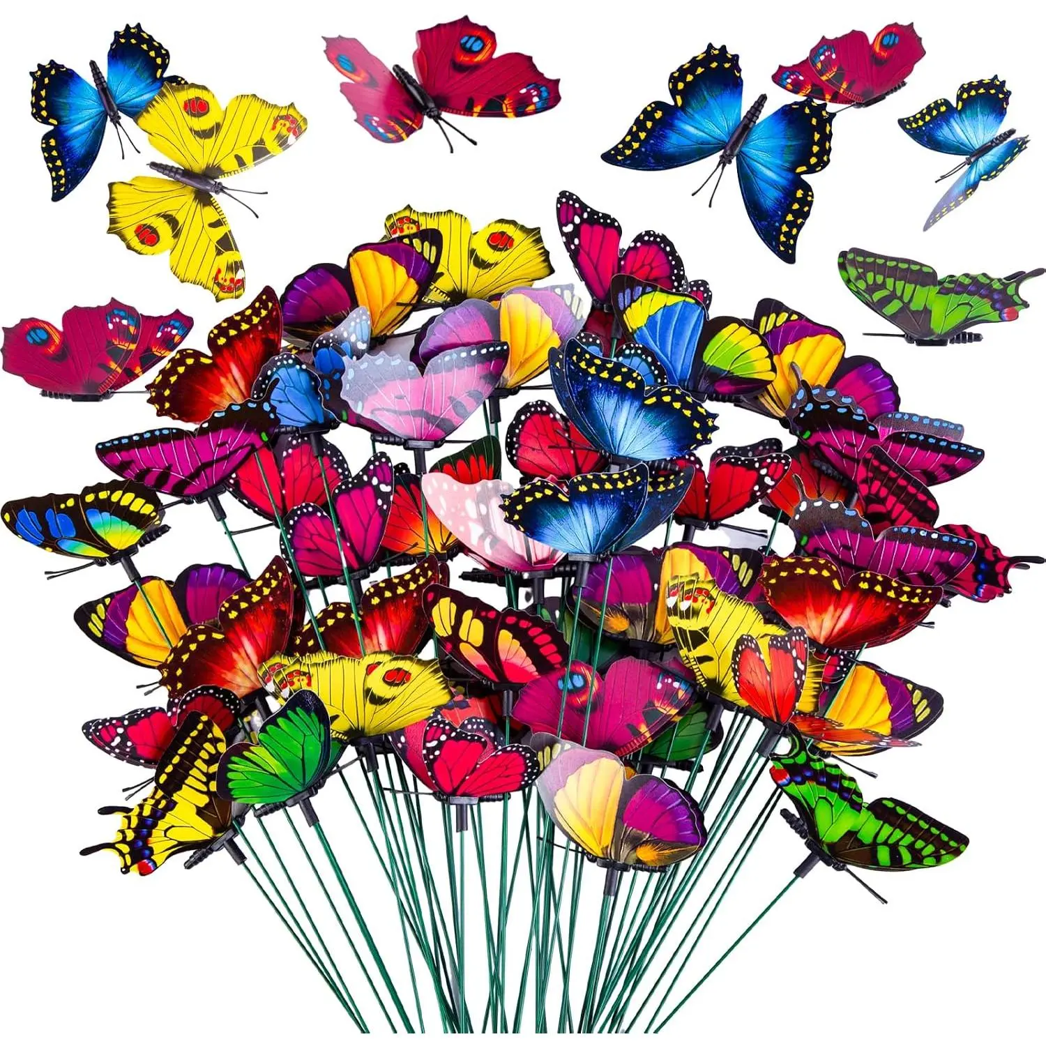 50-Count Detachable PVC Synthetic Butterfly Garden Stakes (11.8 in) - Bulk Package Outdoor Decor, Artificial Ornaments for Flower Bouquets, Yard Art