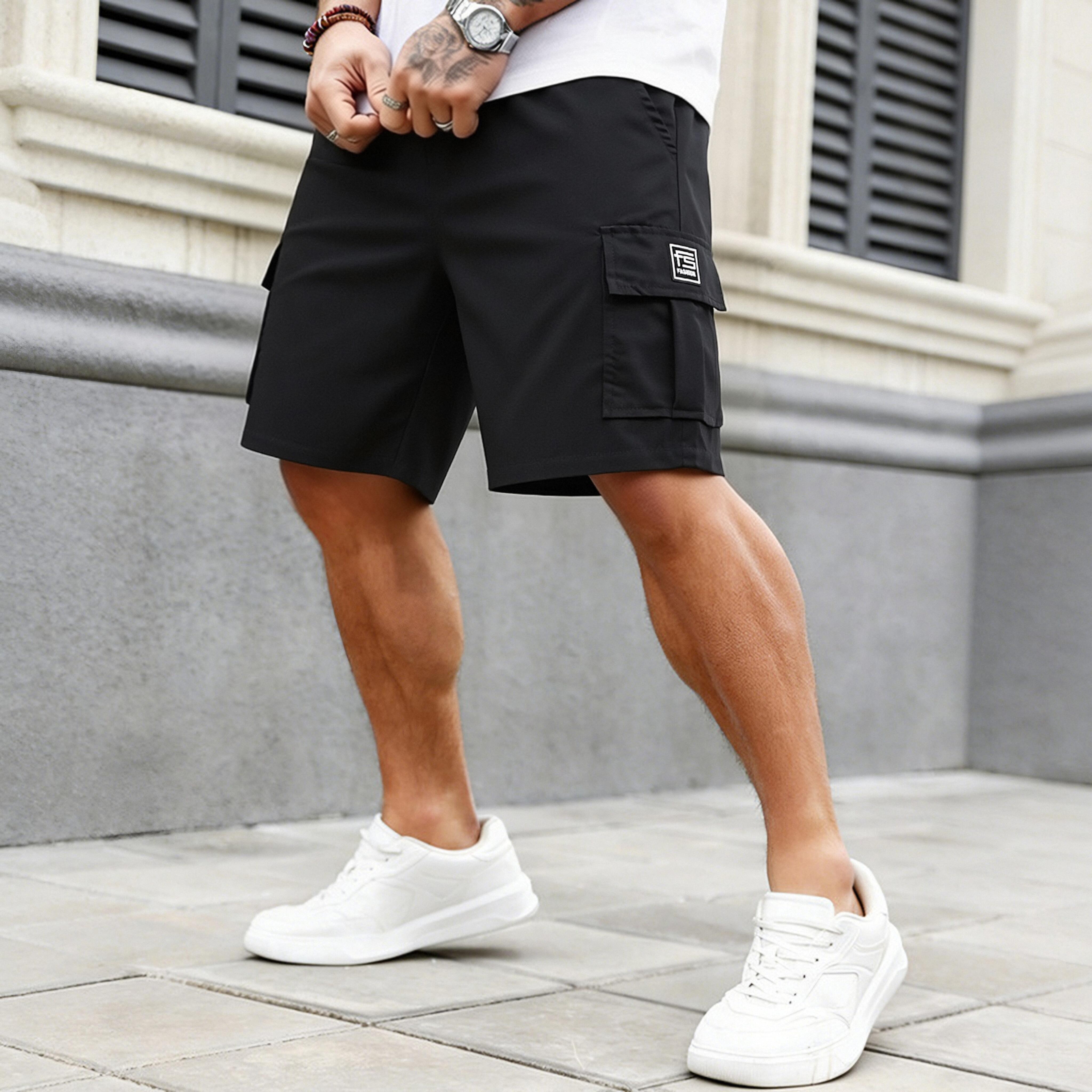 5-Pack Men’s Quick-Dry Cargo Shorts, Lightweight Multi-Pocket Casual Shorts with Elastic Drawstring Waist, Loose-Fit Work Shorts for Outdoor Hiking, Daily Commute & Streetwear Fashion, Men's Wear, Mid Waist