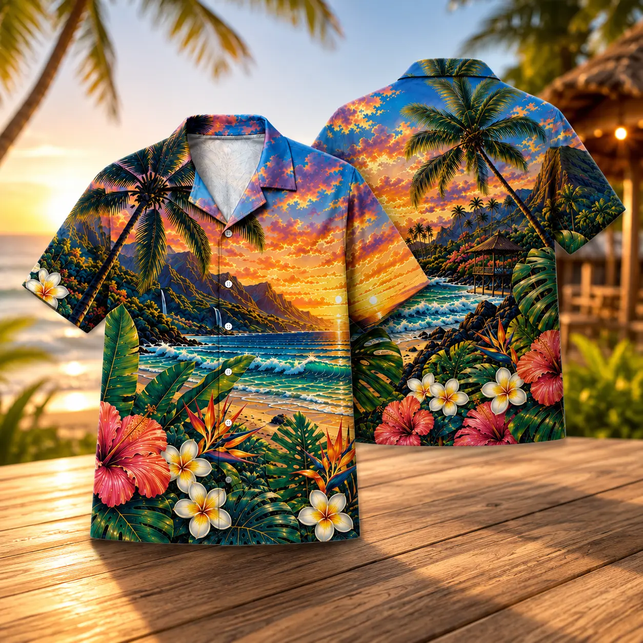 Men's Shortsleeve Button-Down Hawaiian Shirt - Vintage Nautical Map, Lighthouse, Sailboat, Compass, Anchor, Seagull, Tropical Floral Print, Camp Collar Menswear - Ocean Swim Coastal Island Aloha Beachwear Top for Summer Vacation, XWY30
