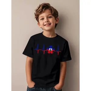 Haiti Haitian Flag Pride Men Women  Haitian Heartbeat Funny Awesome Graphic Kid T-Shirt Cute Kid T Shirts Trending Tees Tops for Kid