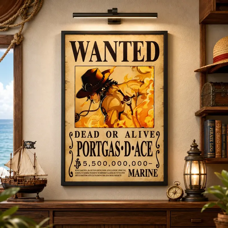 1 Piece Portgas D. Ace Wanted Poster - Vintage Pirate Bounty Anime Canvas Wall Art, Aesthetic Manga Graphic Print for Anime Fans & Collectors, Bedroom Decor, Fan Gift