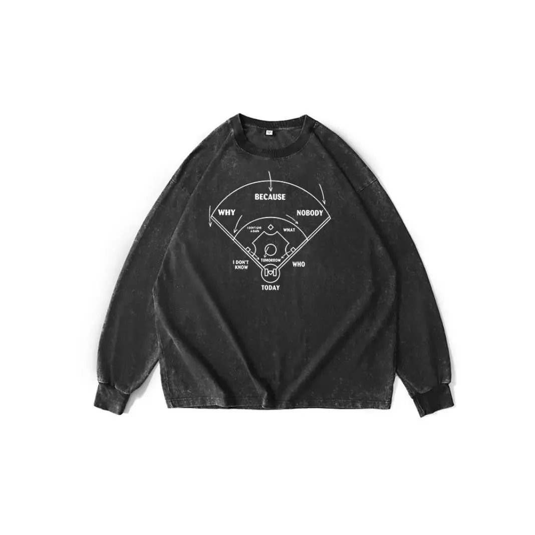 Funny Baseball Diagram Sweatshirt: Who's on First Humor Sweatshirt,Vintage Washed Baseball Diamond Funny Grammar Meme Graphic Crewneck Sweatshirt Unisex Soft Oversized Loose Fit Pullover Sports Teacher Fan Comfort Casual Streetwear Top