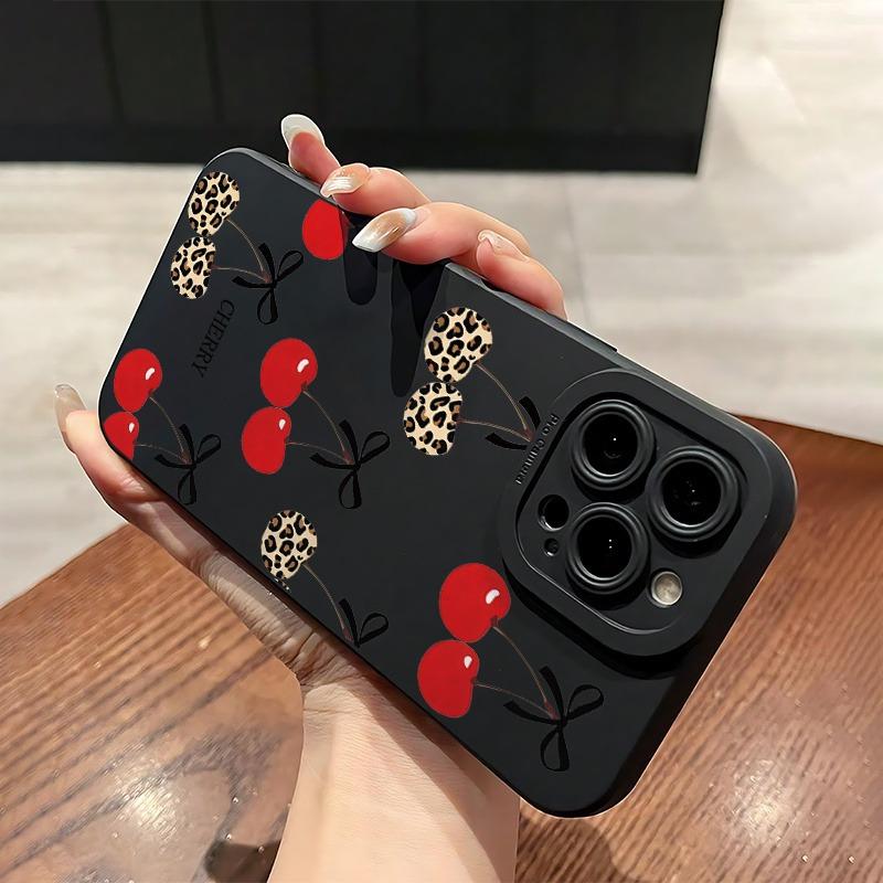 Full Screen Red Cherry and Leopard Cherry Pattern Phone Case/Lens Protection/Suitable for iPhone 17 Air/16 Plus/15 Pro Max/14 Pro/13/12/11 and Other Mobile Phone Cases/As a Birthday/Holiday Gift for Family and Friends/Protector, MS291
