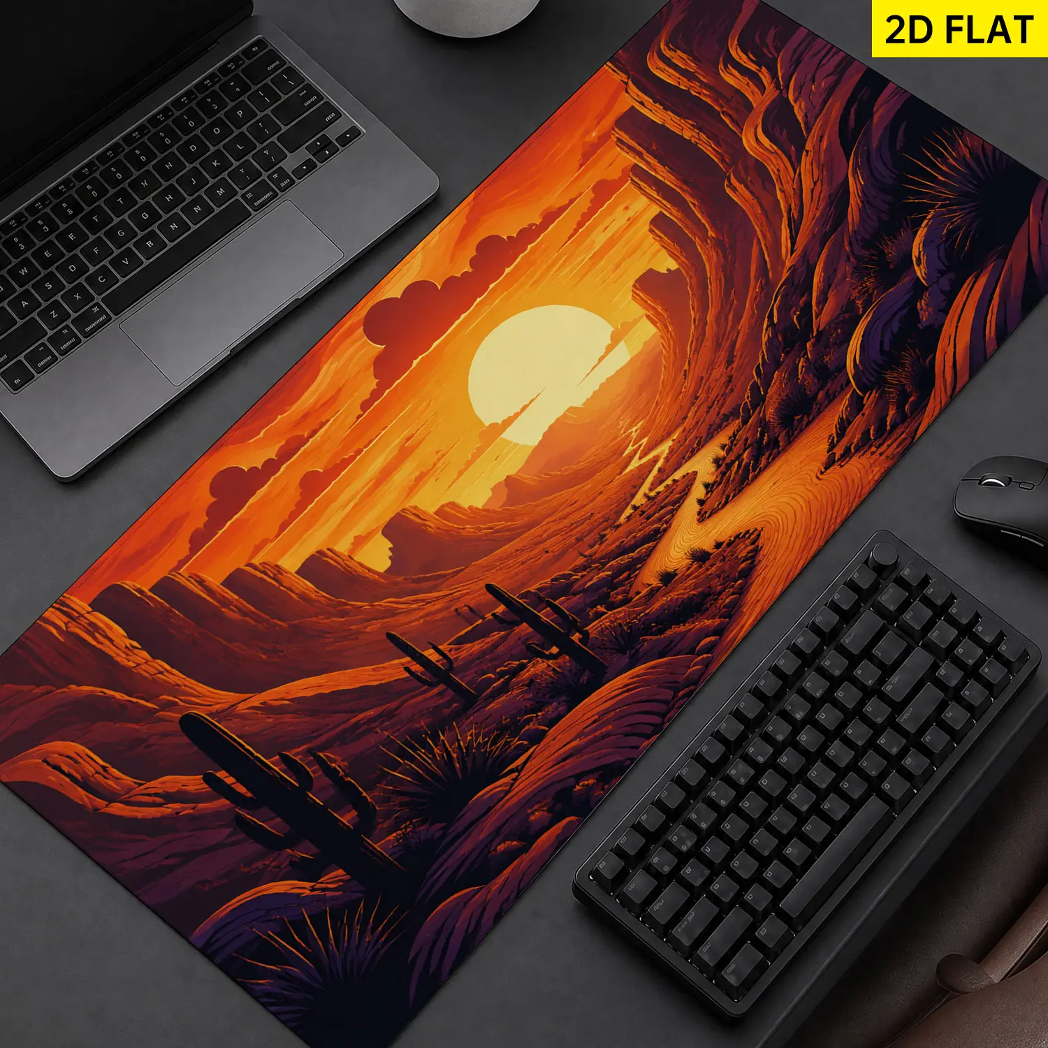 Extra Large sunset desert landscape cactus Mouse Pad,Non Slip Rubber Pad,Desktop Decoration Drotection Pad,Washable,Lock Edge Multi Size,Premium Multipurpose Mousepad For Home,Office,Gift for Family and Friends