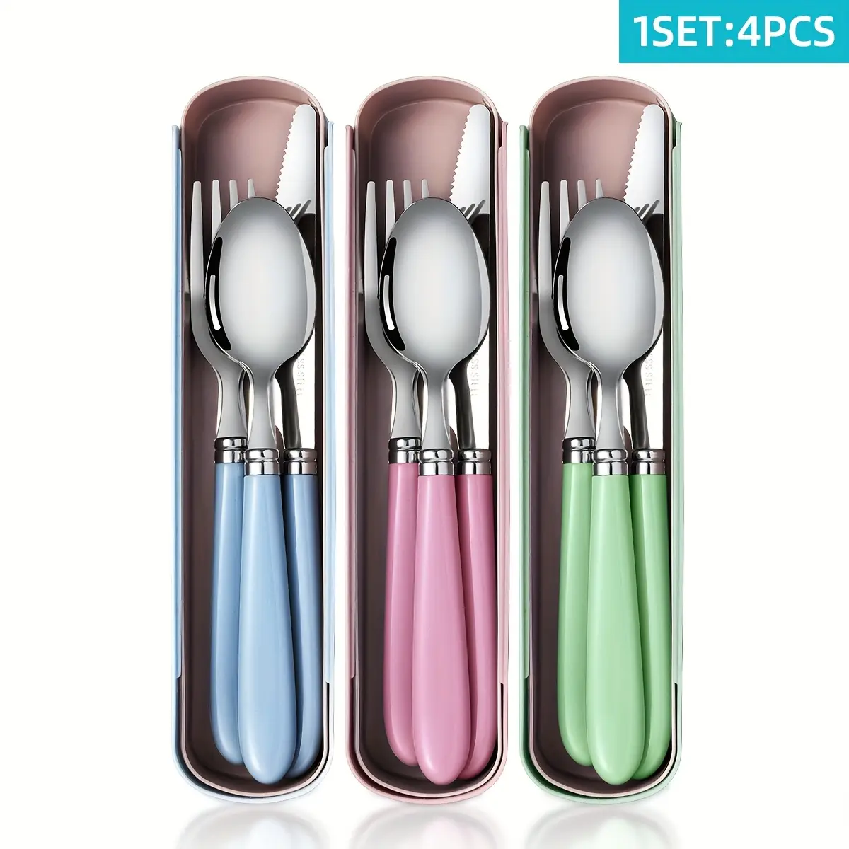 4pcs Stainless Steel Cutlery Set with Storage Case - Polished Finish Tableware (Knife, Spoon, Fork), Durable, Compact, Portable for Camping, Daily Use (Sports & Outdoor, Camping & Hiking Picnicware)