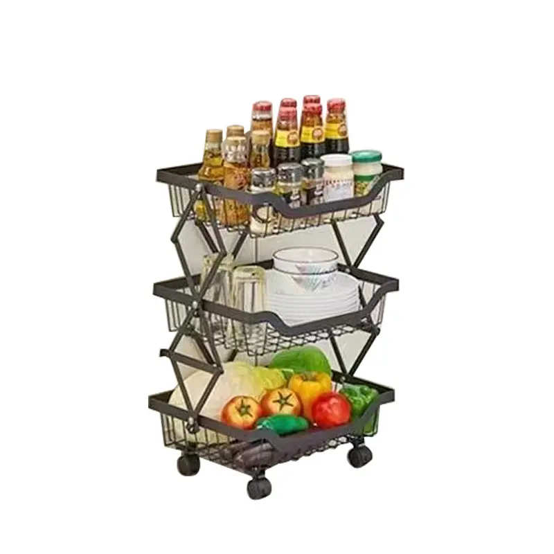 Shelf Floor-to-ceiling folding vegetable rack Multi-layer crevice Vegetable and fruit basket Household kitchen supplies Storage rack