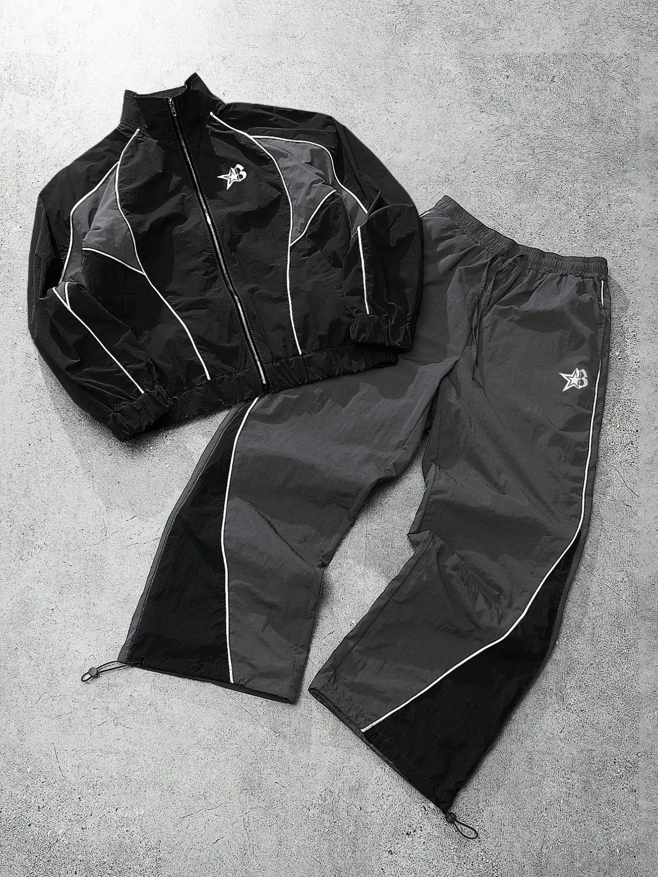 Men's Vintage Style Tracksuit Set, Stand Collar Jacket and Pants, Blue & Block, Ideal for Sports and Casual Wear