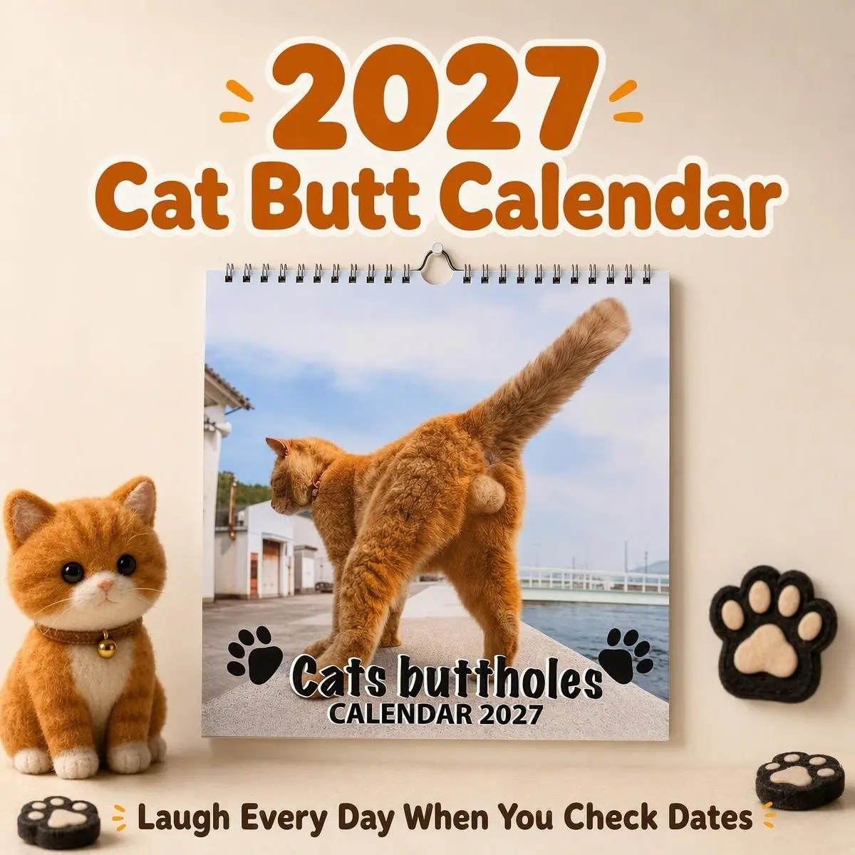 Funny Cat Calendar 2027, Creative Prank Cat Wall Hanging, Unique Decorative Gift, Fun and Quirky Desk Ornament, Perfect for Humor Lovers
