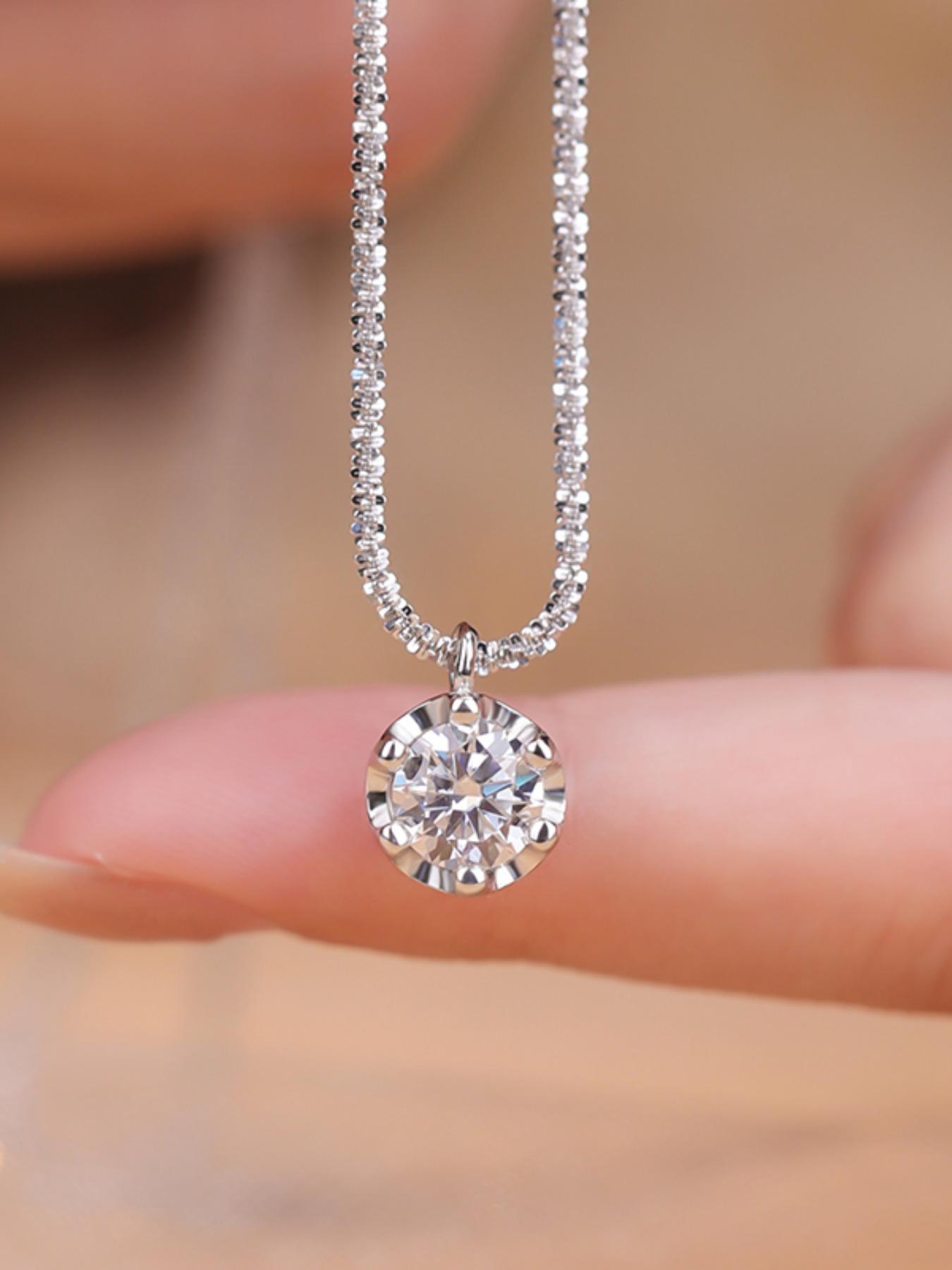 S925 Sterling Silver Synthetic Moissanite Necklace, Fashionable Pendant Necklace for Women & Girls, Trendy All-match & Exquisite Jewelry for Birthday Gift