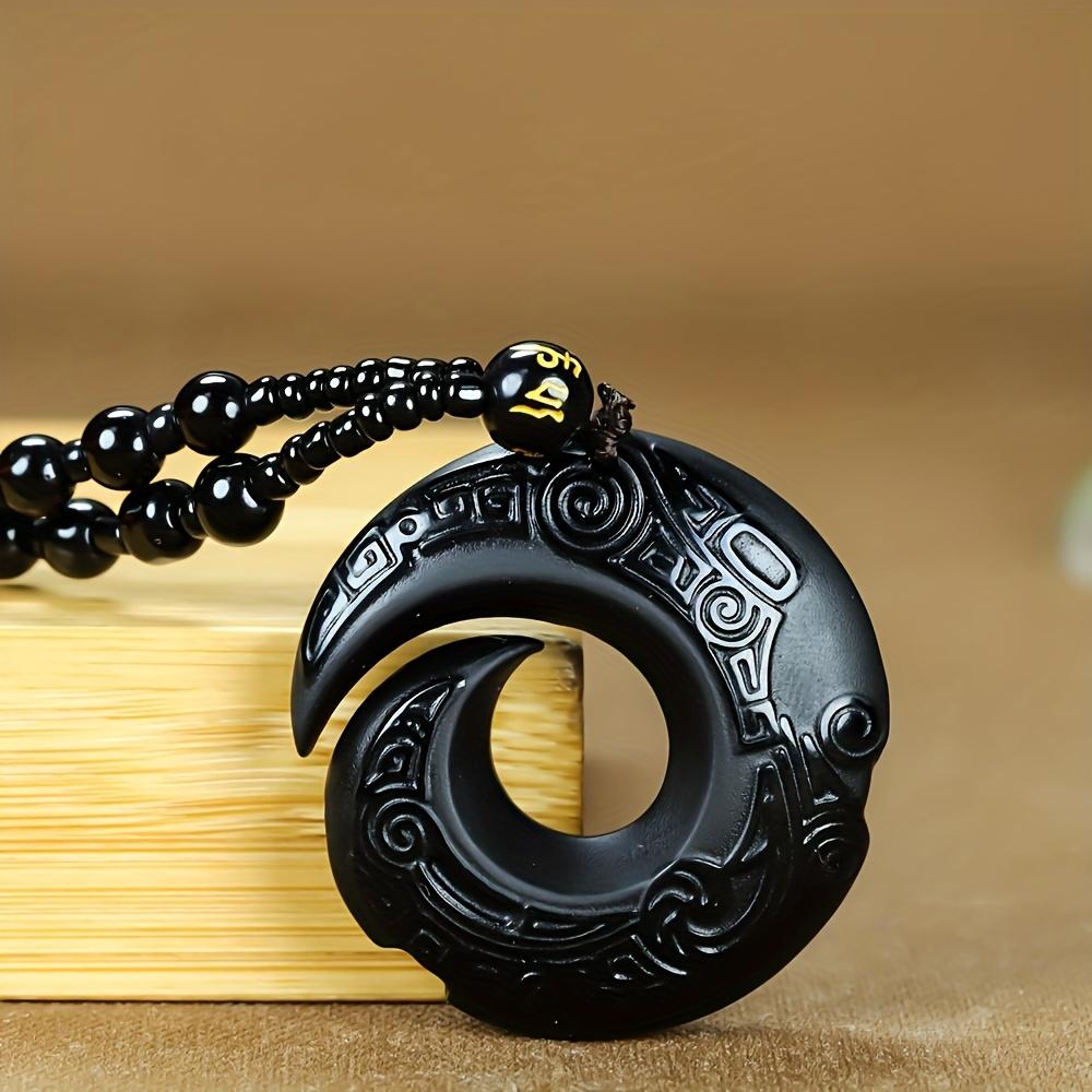 1 piece of obsidian pendant, unisex lucky necklace, elegant natural gemstone design, jewelry gift men's Iced Out Cubic Zirconia Eternity Band slip chain Hip Hop Crystal Vintage Black Bead Cross Versatile Communion Rosary Adjustable CowTag Initial link