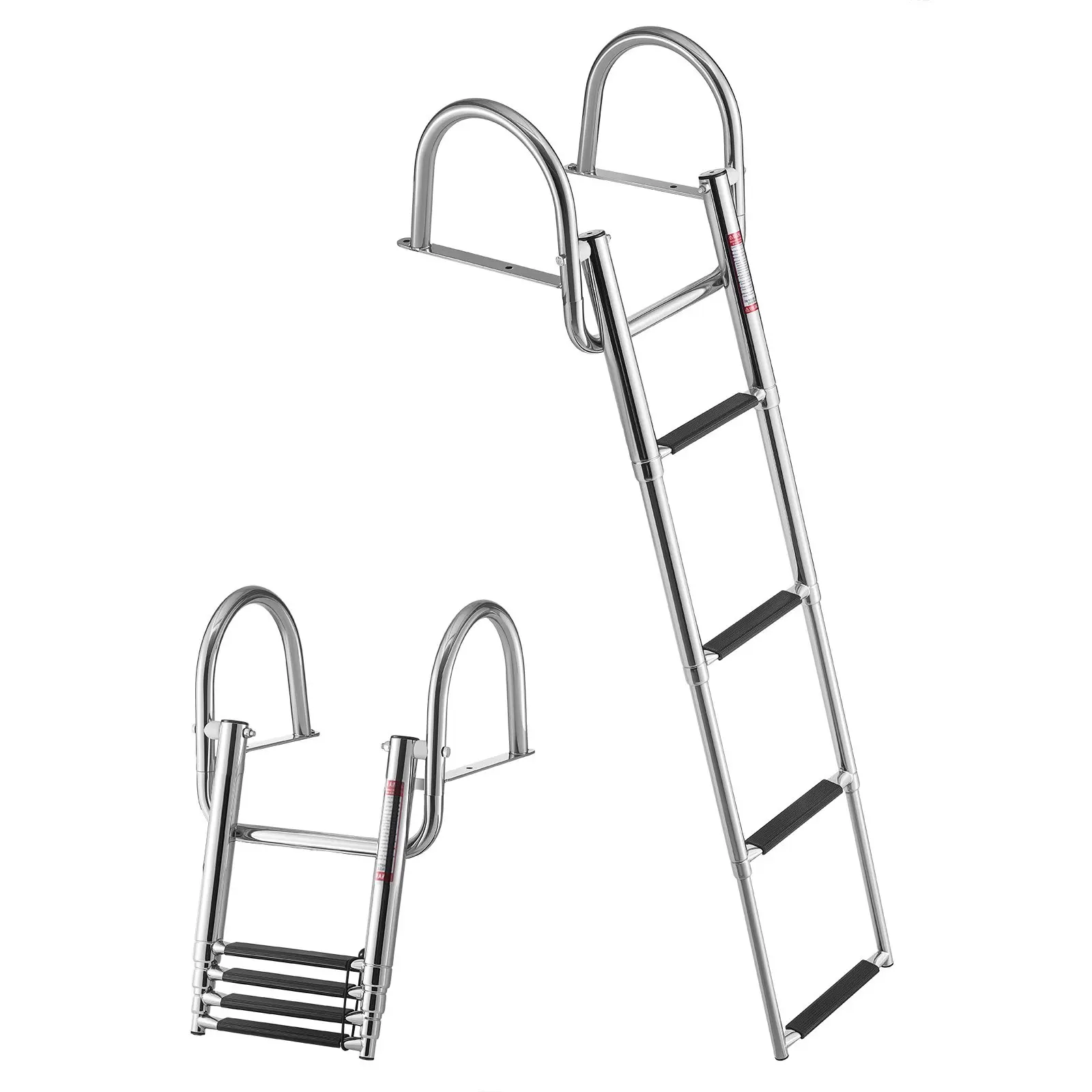 VEVOR Boat Ladder, 4 Steps, Stainless Steel Telescoping Folding Swim Deck Ladder for Rear Entry Inboard, 600 lbs Capacity with Wide Anti-Slip Steps Handrails, for Outboards, Yacht, Pontoon Boats