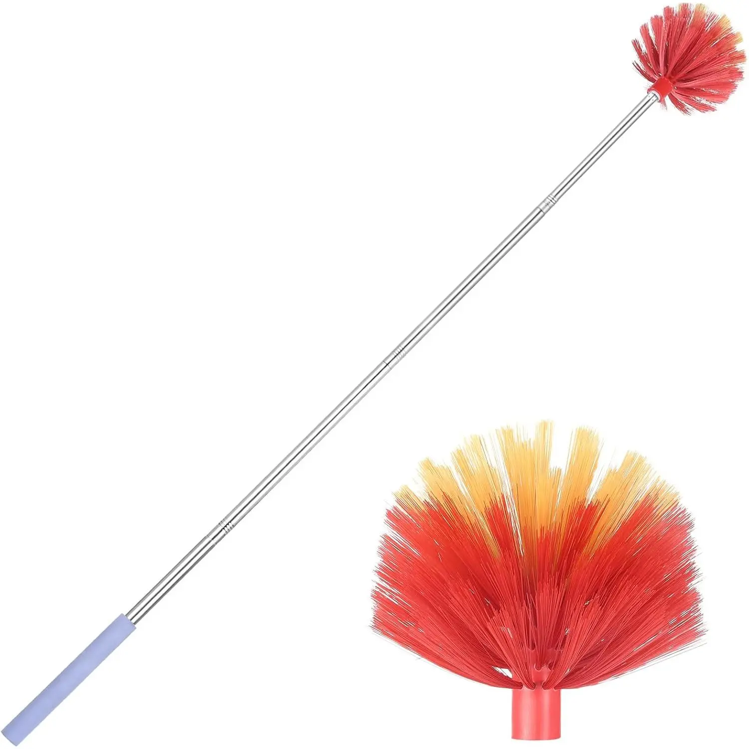 Cobweb Duster with Extension Pole, 59" Adjustable Stainless Steel Pole, Washable Duster with Medium-Stiff Bristles for Ceiling Fan, High Ceilings, Blinds, Furniture, Kitchen, and  Cleaning