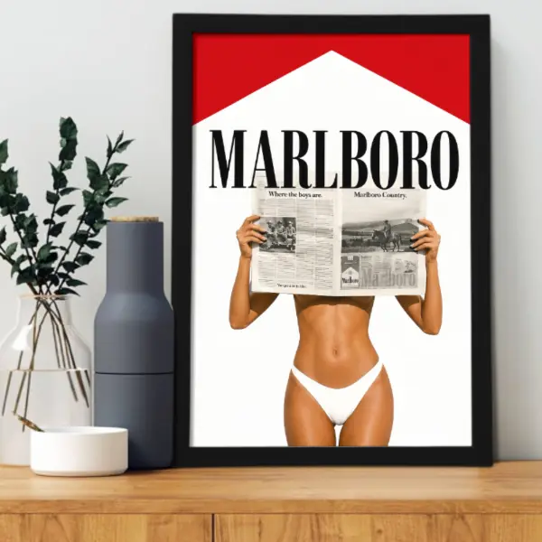 Vintage Marlboro Ad Graphic Poster - Retro Cowboy Colorful Artwork, Minimalist Western Mountable Wall Art, Physical Home Decor Print for Bedroom & Vintage Room Styling, Bedroom Decor, Vintage Room Decor