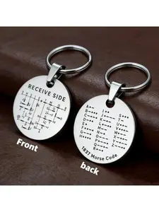 Morse code keychain, dual-sided alphanumeric educational tool, stainless steel automotive accessory, universal gift for amateur radio enthusiasts