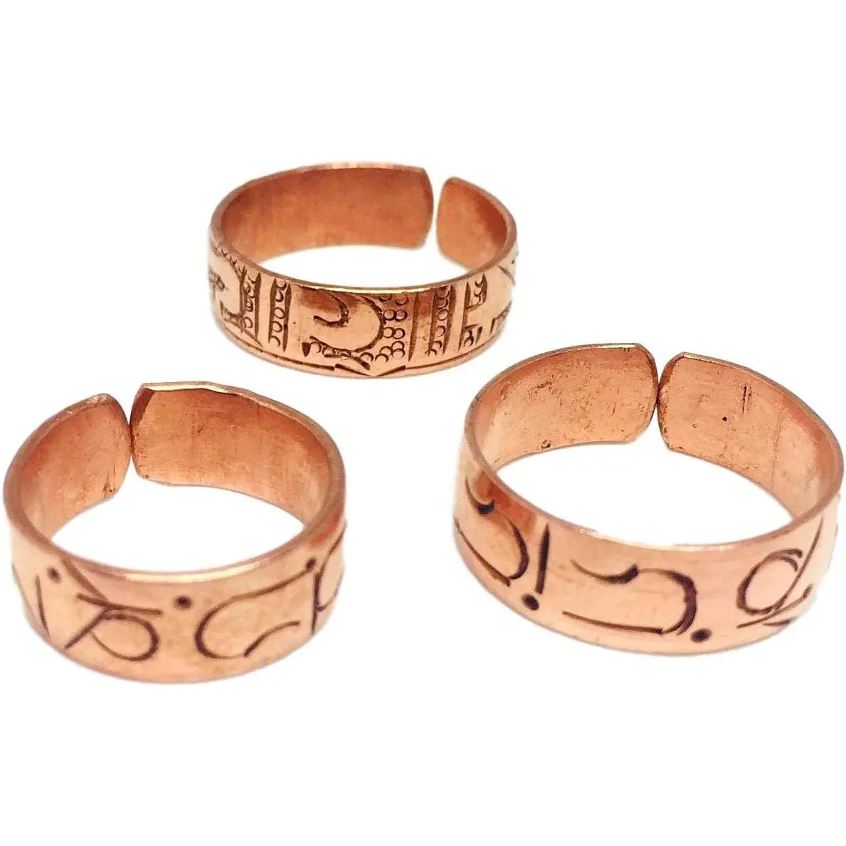 Set of 3 Hand Forged Copper Rings. Made with  Pure  Untreated Copper. Handcarved Tibetan  Ring Set.