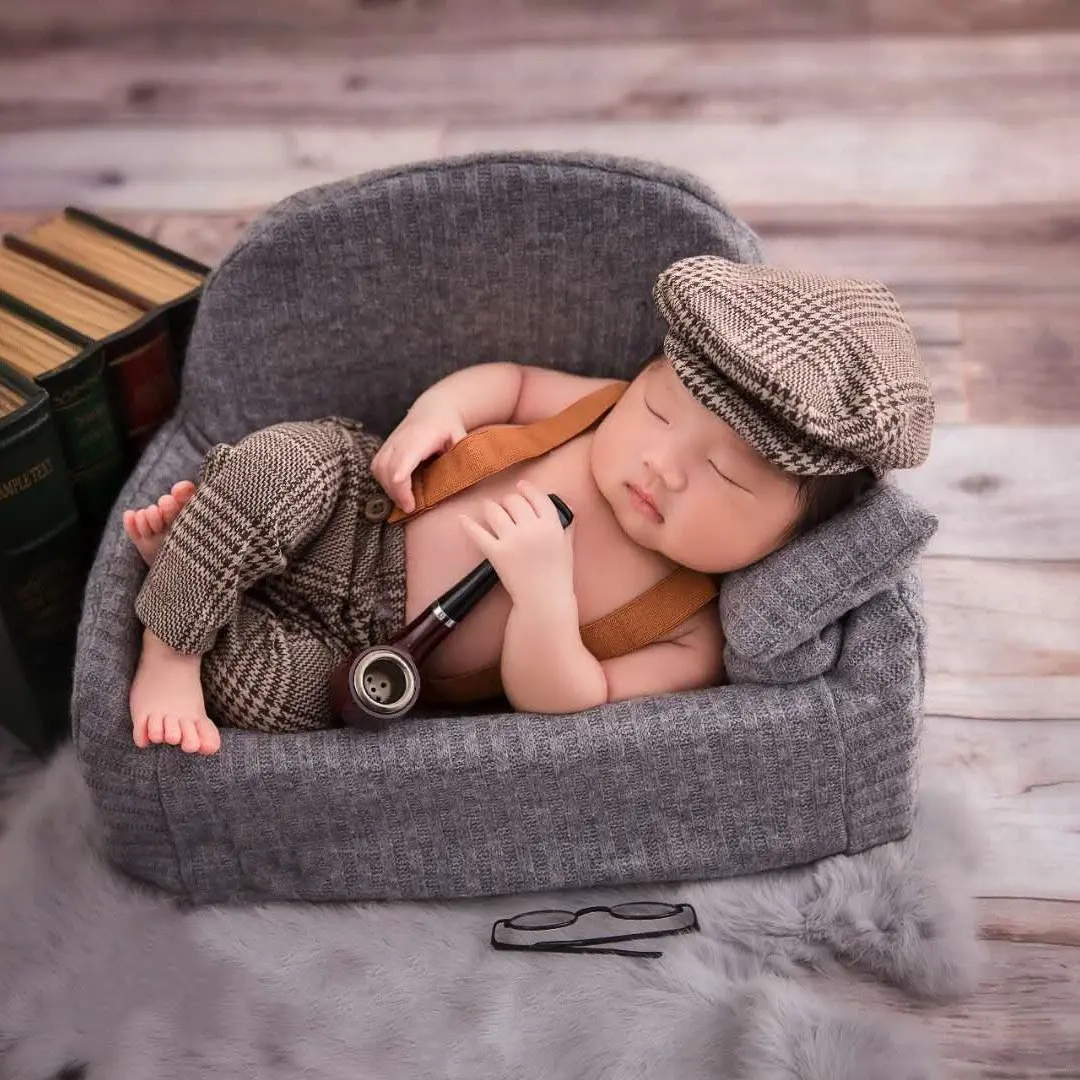 Newborn Photography Props, Baby Photoshoots Costume, Boy Photo Posing, Lattice Suspender Pants, Hats, Photo Props