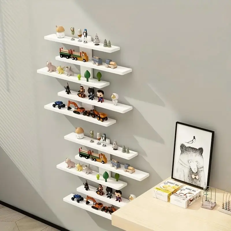 Minimalist 5-layer suspension shelf white and black wall storage