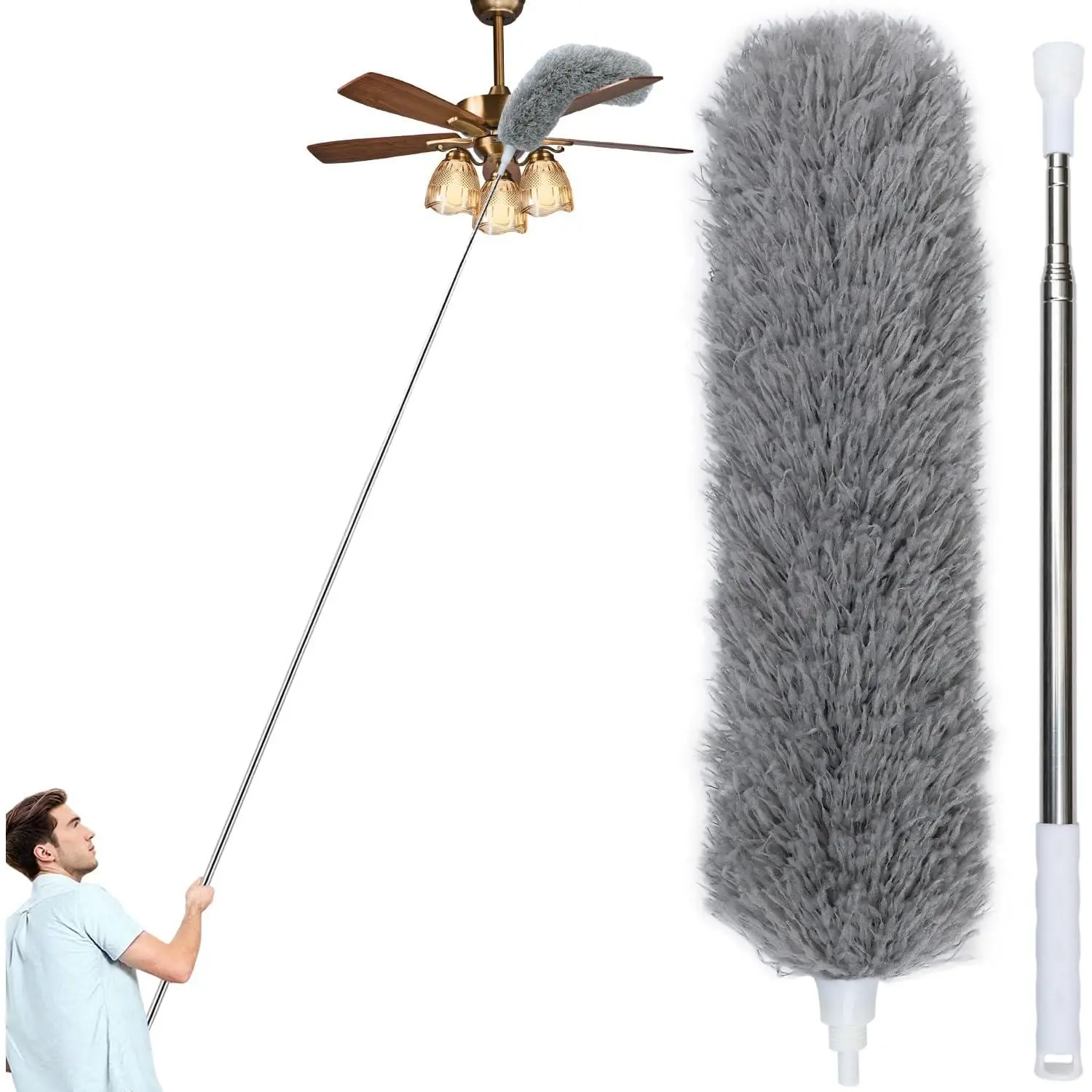 100" Extra-Long Microfiber  Duster, Extendable Pole Dusters, Telescoping Cobweb Duster for Cleaning, Bendable and Washable Microfiber , Cleaner for High Ceiling, Fan, Furniture