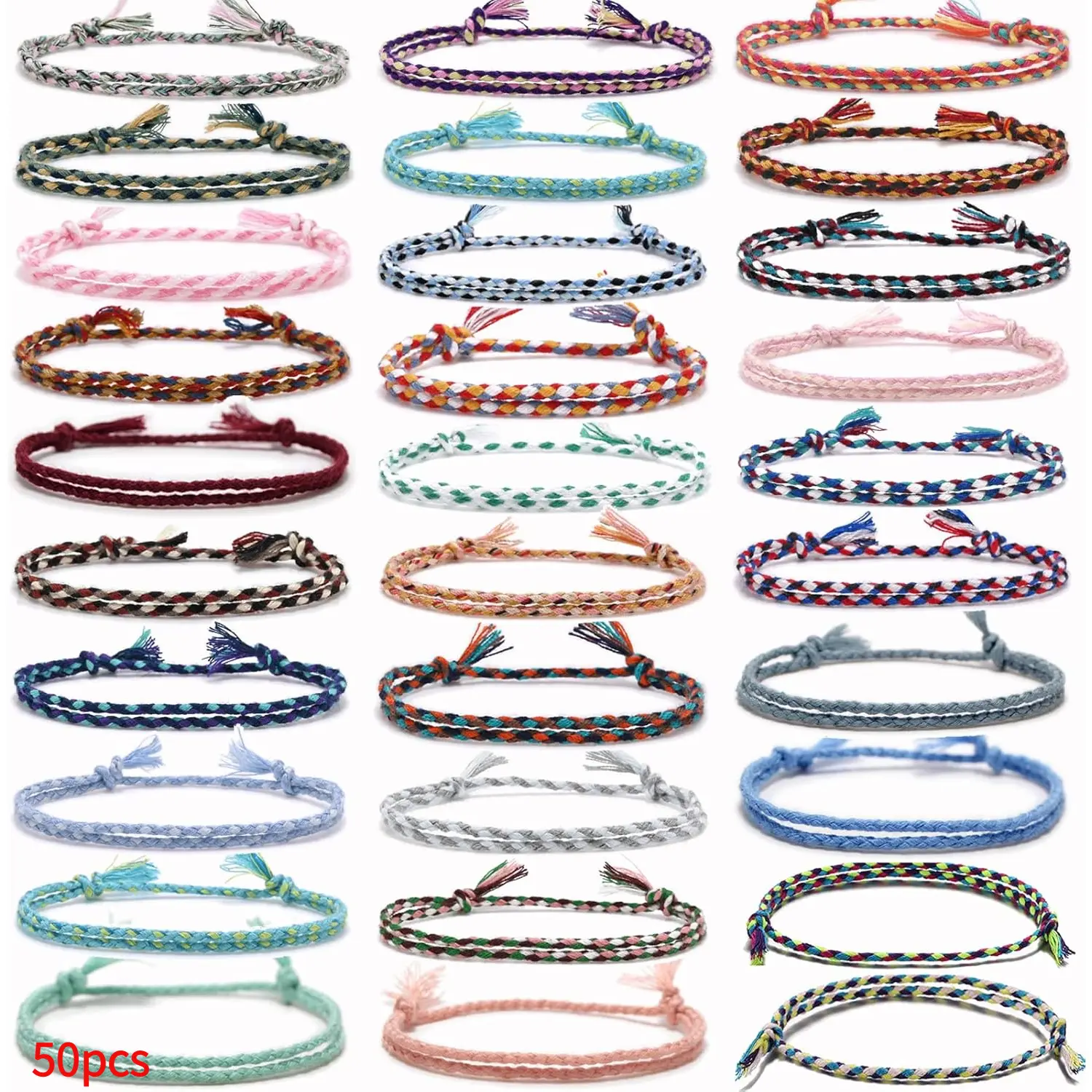 50pcs Handmade Friendship Braided Bracelets for Women Woven Wrap Friendship Bracelets Colorful Wrist Cord Adjustable Birthday Gifts - Party Favors