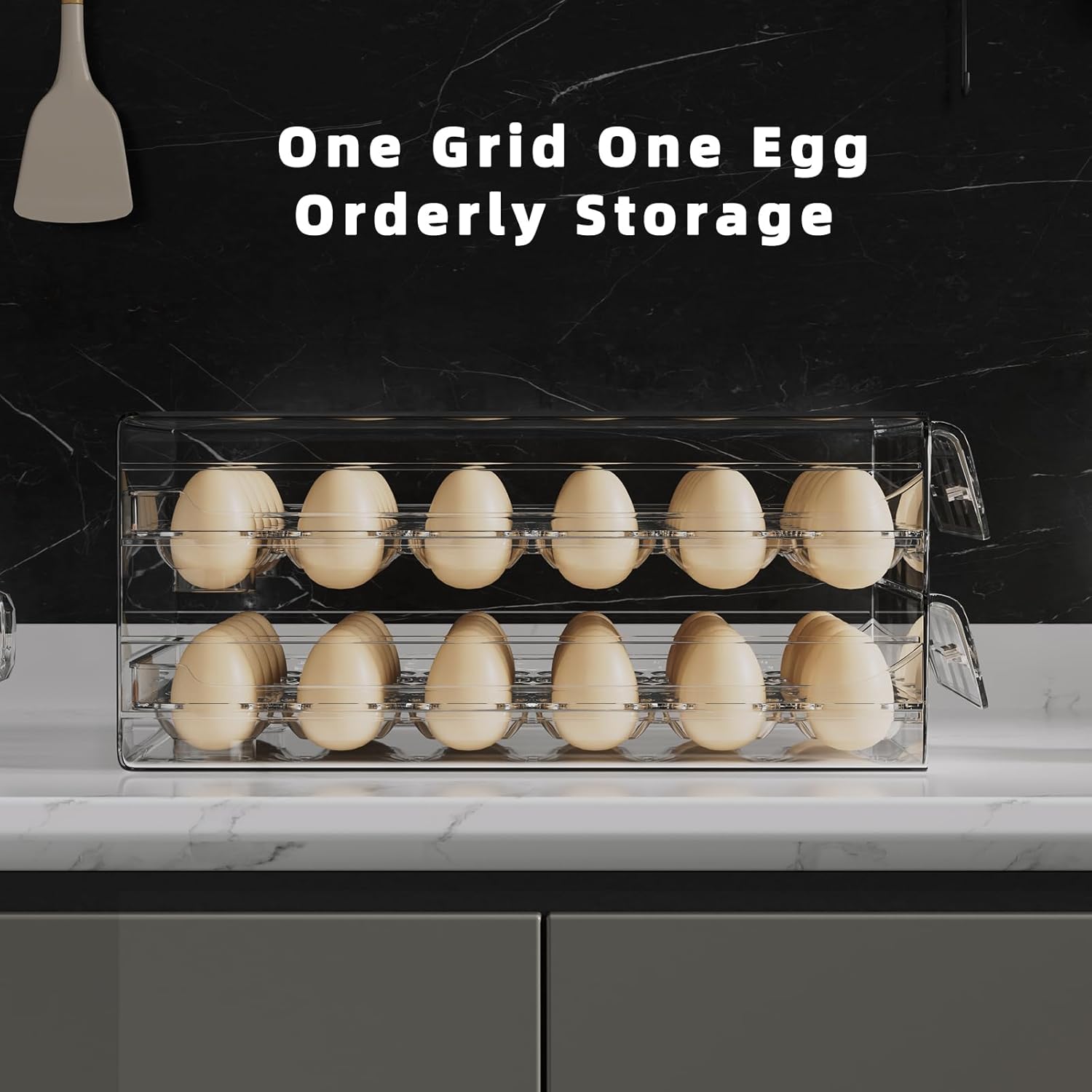 Clear 40 Egg Holder for Fridge, High Capacity Storage With Time Scale, Stackable Container and Dispenser for Refrigerator With Drawers (2 Layer, 9.8"x 8.5"x 5.5")