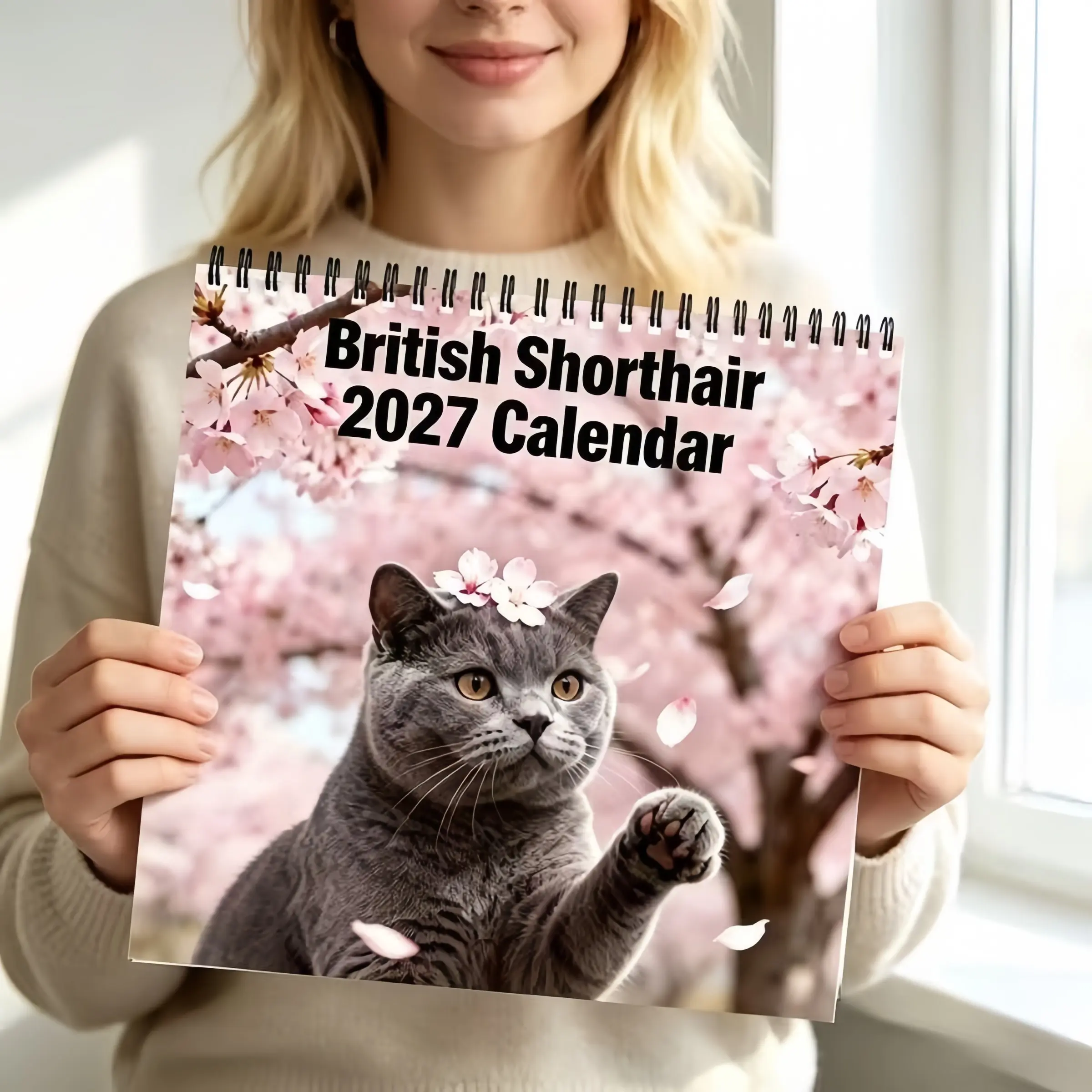 2027 British Shorthair Cat Wall Calendar, 12 Month Cute Cat Calendar with Monthly Planner, 8.3x8.3 Inch Spiral Bound Hanging Calendar for Cat Lovers, Kawaii Kitten Calendar for Home Office Kitchen, Christmas New Year Gift for Cat Mom Dad Women Men