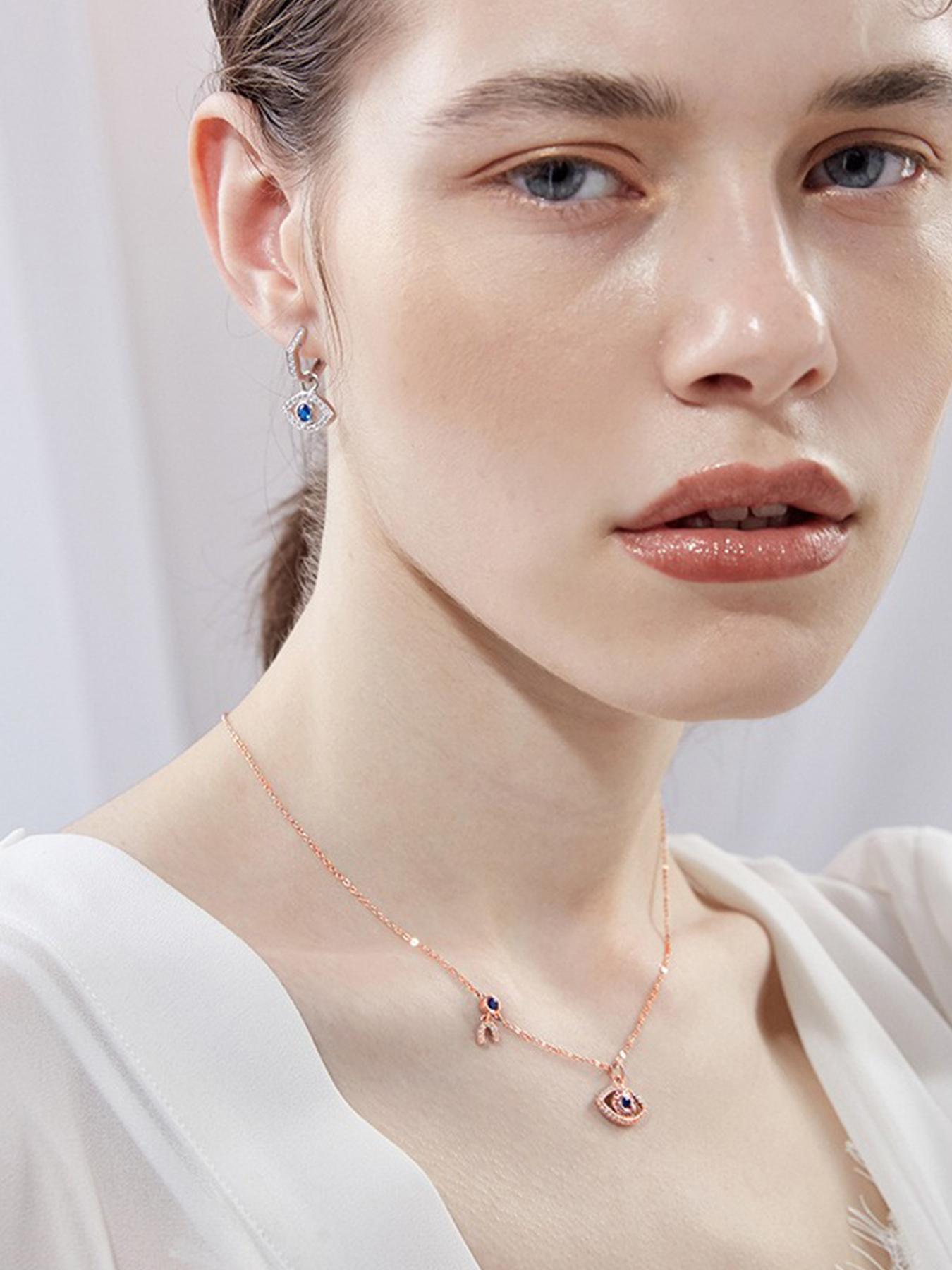 S925 Sterling Silver Evil Eye Design Cubic Zirconia Pendant Necklace for Women, Fashion Jewelry for Party, Daily Decor, Trendy All-match & Exquisite  Silver  Jewelry for Birthday Gift