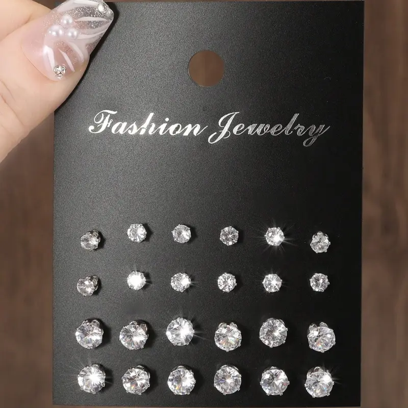 48/24 Piece Fashion Simple Sparkling Cubic Oxidized Zircon Earrings, Perfect for Parties, Dates, and Daily Wear, Trendy Jewelry