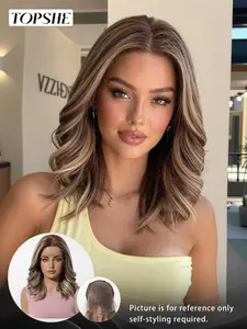 Topshe 13*6 Gold Highlights Lace Front Wig, Long Wavy Style, Smooth Texture, Natural Hairline, Breathable High-Definition Lace, Heat Resistant