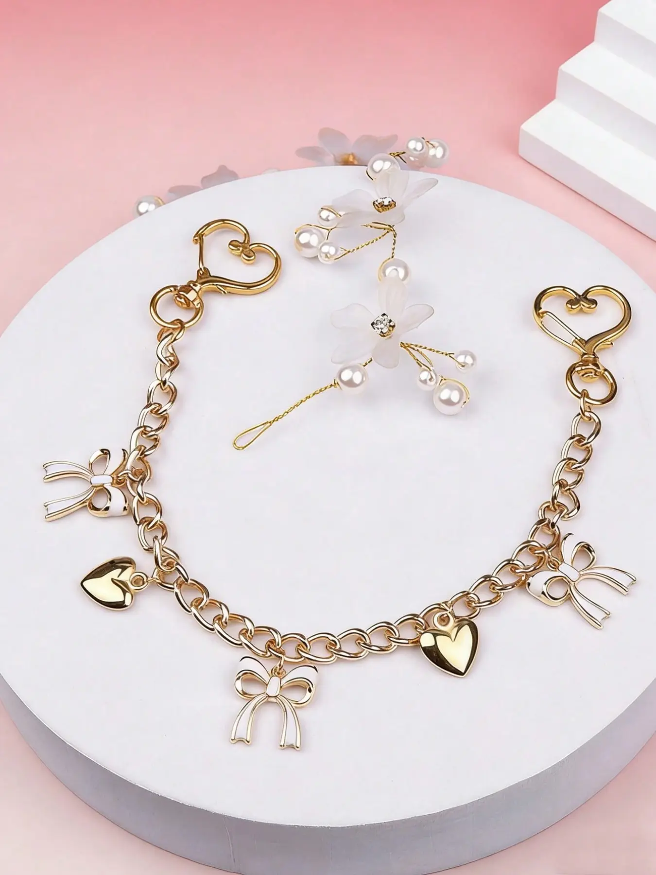 1pc Bowknot Pattern Handbag Chain Accessory, White Bowknot Pendant Handbag Extension Chain,Decorative And Replaceable Metal Bag Chain, Fashion Pendant, Beach Vacation Style, Bowknot Y2KKawaii Keychain
