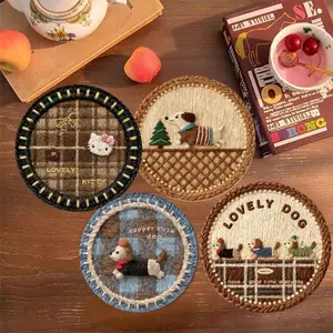4pcs Heat-Resistant Cup Mats, Vintage Anti-Slip Table Mats, Absorbent Tea Cup Pads, High-Temperature Resistant Food Mats, Home Use