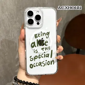 Magnetic Vintage Case for iPhone 17 16 E Pro Max 15 Plus 14 13 12 11 XS XR, Aesthetic Olive Green Chunky Motivational Quote Script Vibes | Lightweight, Shockproof, Silicone, Scratch Resistant, and Cute