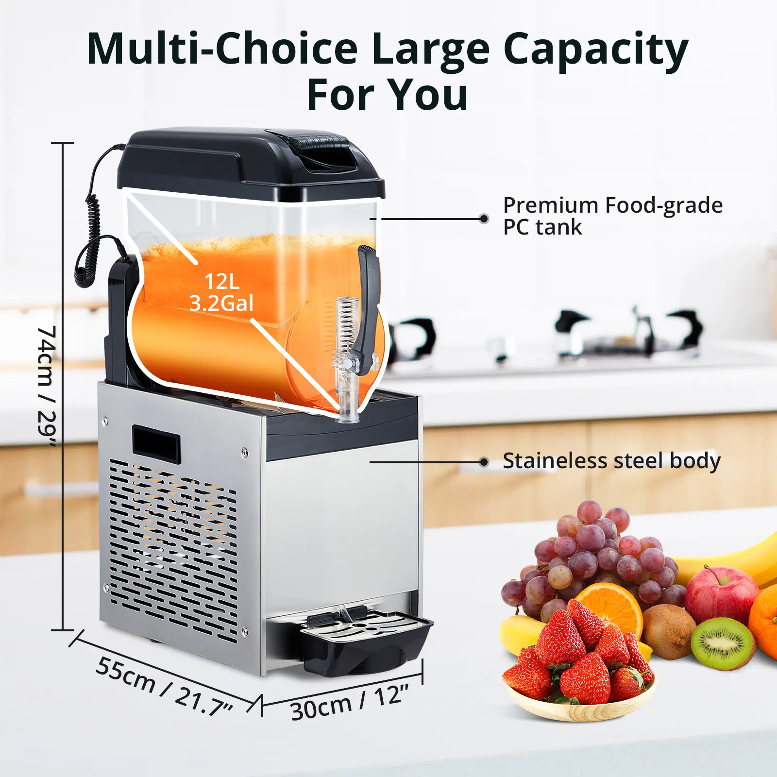 High-Efficiency Commercial Slushie Machine – 3 Tank (15L/24L/36L) Frozen Margarita & Blender, 700W/860W Stainless Steel, Self-Cleaning, Low Noise, for Parties, Restaurants, Bars, Homes, Cafes