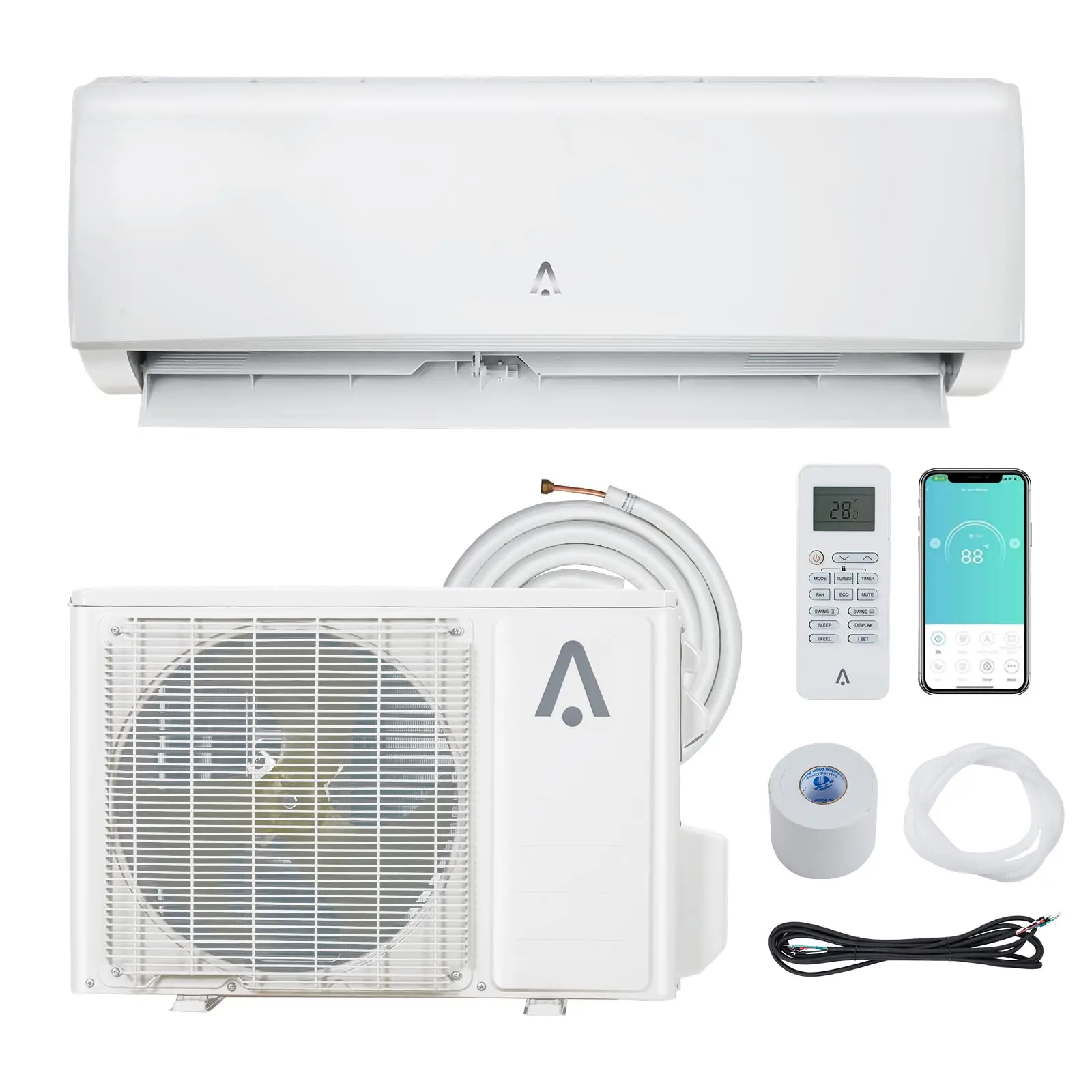 12,000 BTU Wall-Mounted Ductless Mini Split Heat Pump AC System - 20 SEER2 Energy Star, 208V-230V, WiFi App & Alexa Compatible, Quiet, Stay Cool for 750 Sq.Ft, Complete DIY Installation Kit