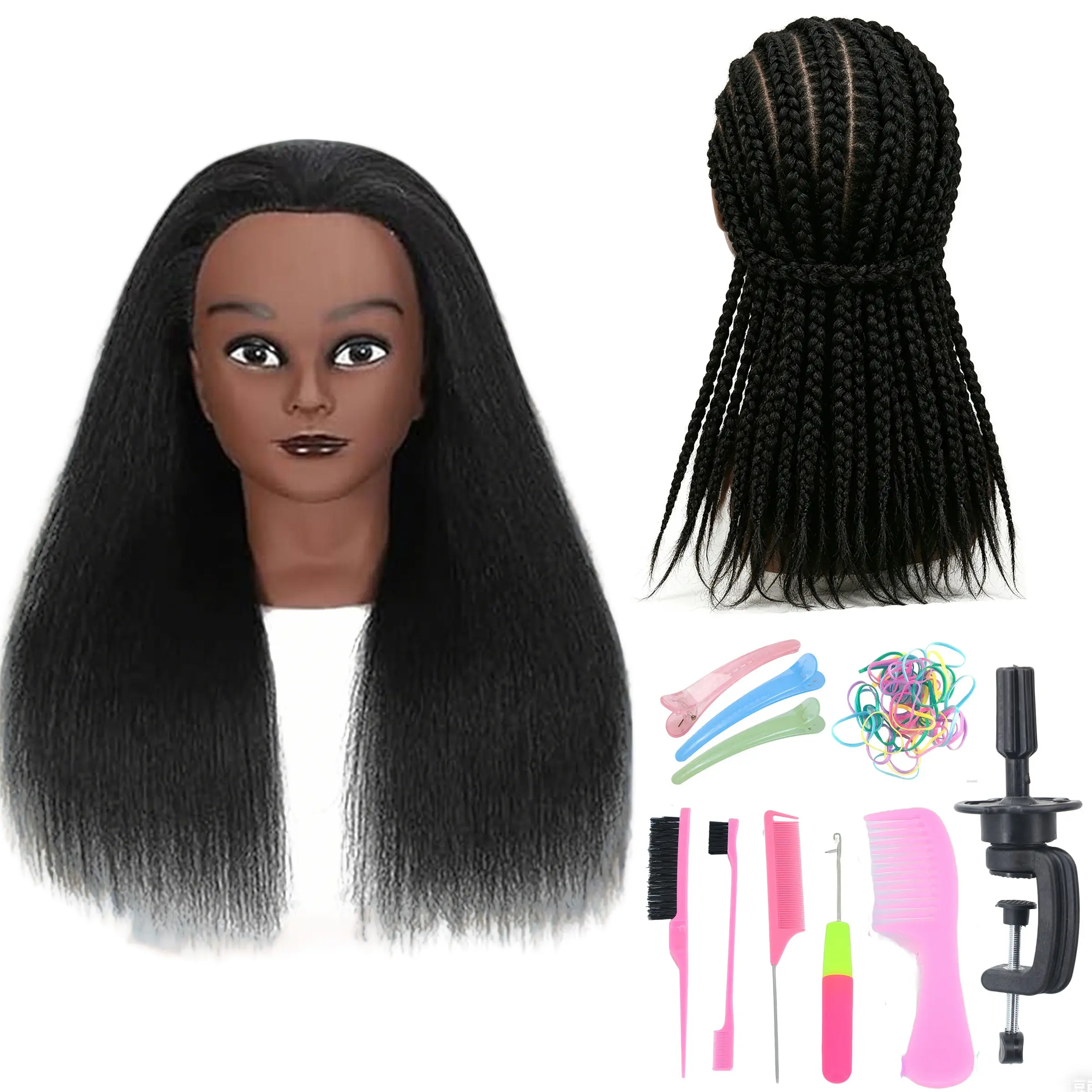Mannequin Head with 100% Real Human Hair, African Curly Cosmetology Manikin Head, Hairdresser Training, Braiding, Hair Styling, with Stand