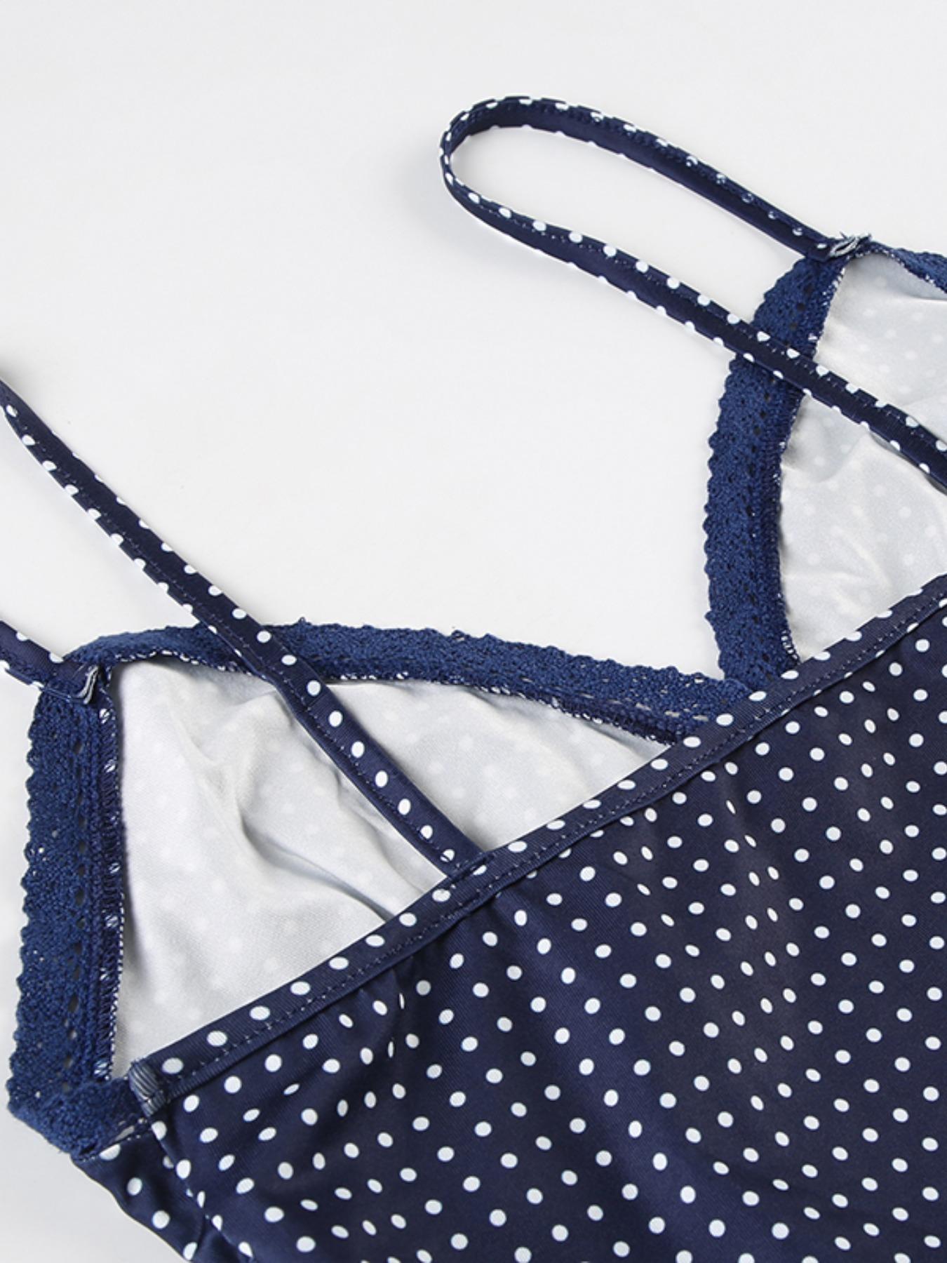 Women's Polka Dot Print Lace Trim Crop Cami Top, Casual Spaghetti Strap Top for Summer, Fashion Women's Top for Daily Wear, Charming Polka Dots, Elegant Casual Top, Casual Style Camisole, Womenswear