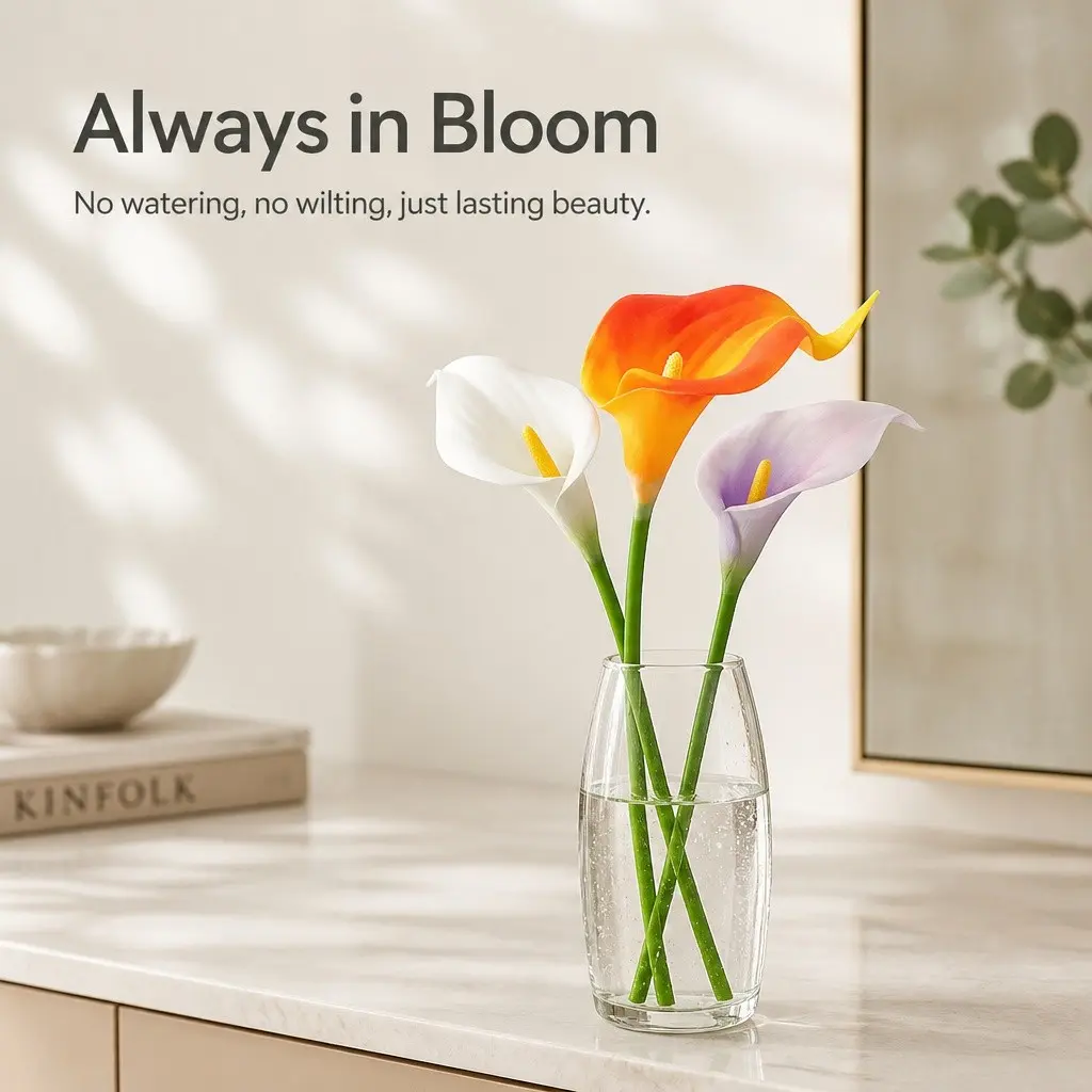 5-Piece Artificial Calla Lily Set, PU Material, Ideal for Home Decor, Festival Decor, Wedding Decor, Model Hbl0022