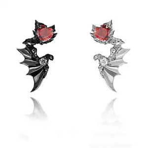 Gothic Punk Style Dark Personality Angel Wings Single Diamond Stud Earrings for Women