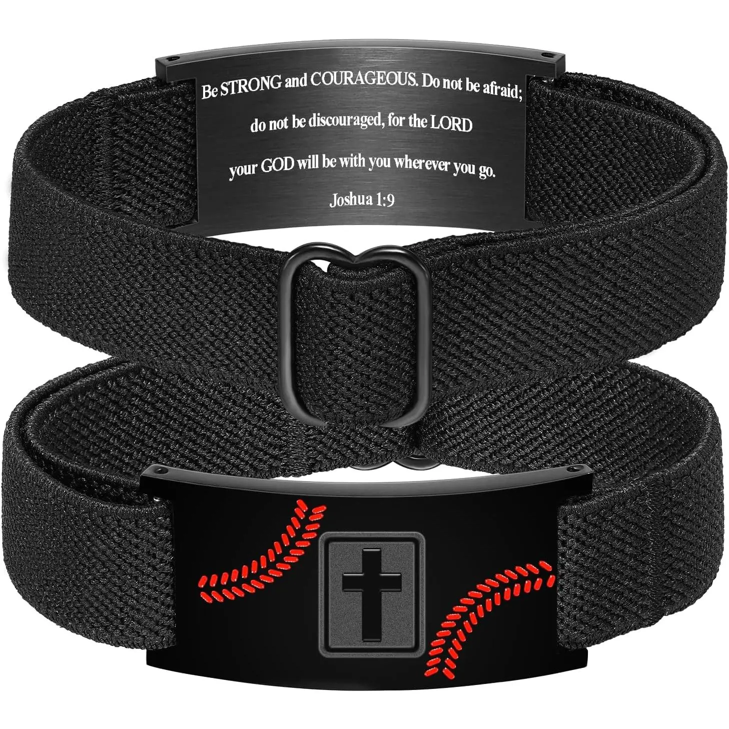 Christian Stainless Steel Stretch Strap Bracelet, Adjustable Fit Religious Gift for Men/Boys, Ideal for Christian Events, Baptism & Confirmation with Religious Texts Tie-In