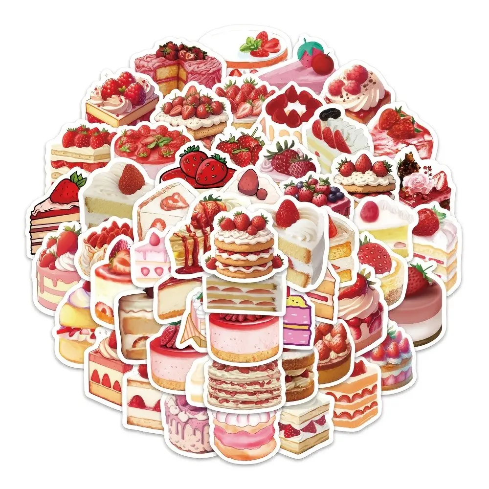 Strawberry Cake Stickers Set, 5 Packs X 80pcs Each, 400pcs Total, Sweet Dessert Graffiti Illustrations, High-Profile Cup Desk Decals