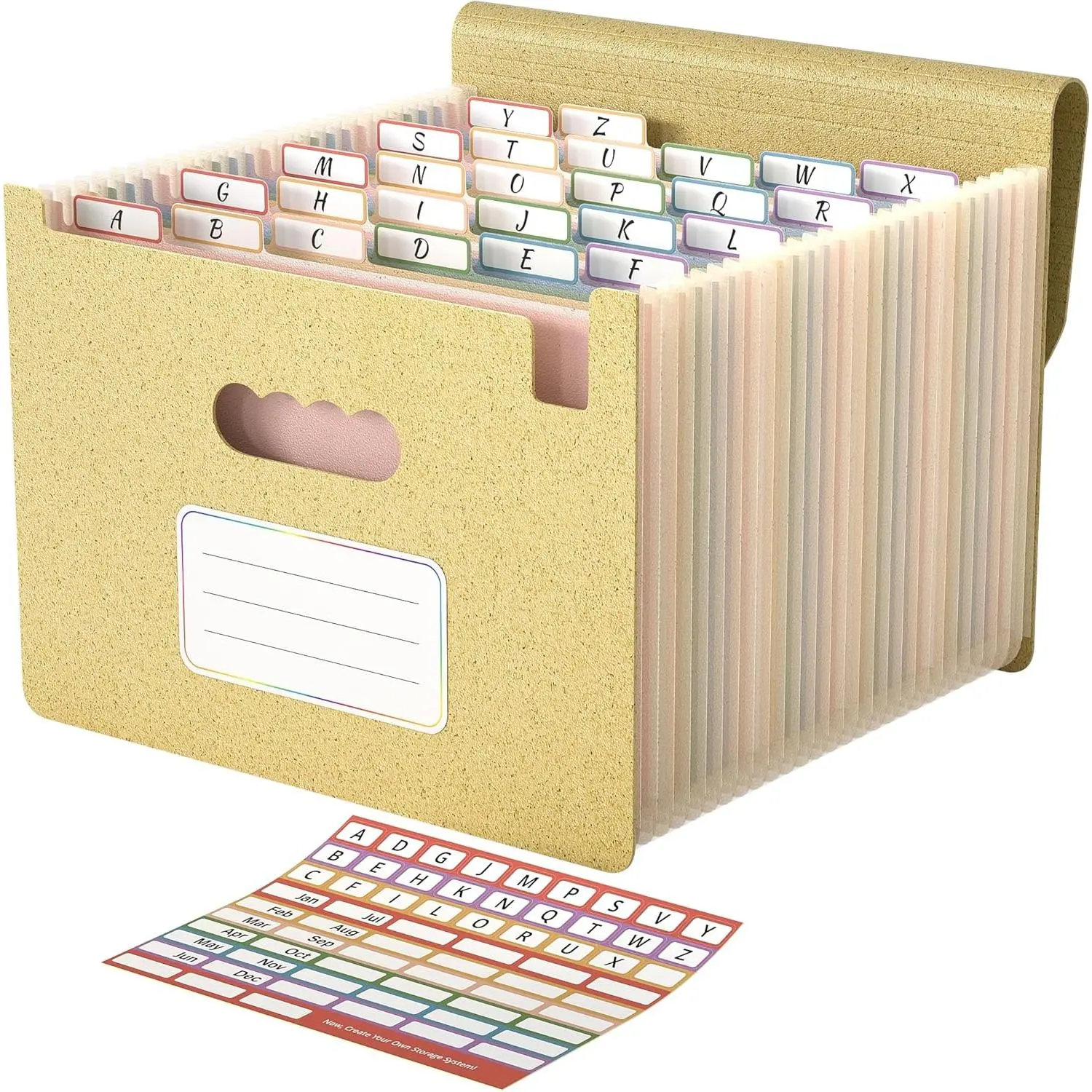 Butter Yellow 26-Pocket Accordion File Organizer - Expandable Bottom Wheat Straw Home Office Supply, High-Capacity Letter/A4 Document Holder with A-Z Tabs, Customizable Blank Labels, for Teacher, Family