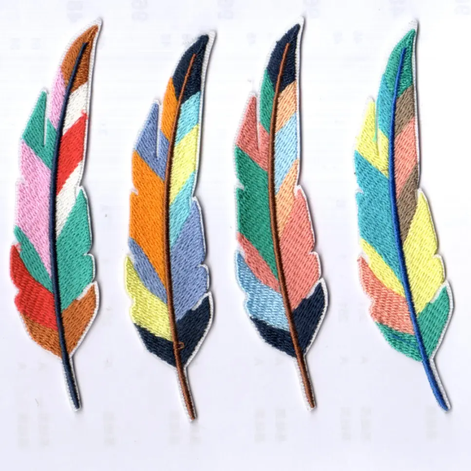 Feather Pattern Iron-On Embroidery Patch - Fun Design - Easy to sew or iron, durable fabric patch, suitable for personalizing jackets, bags, DIY crafts, and more