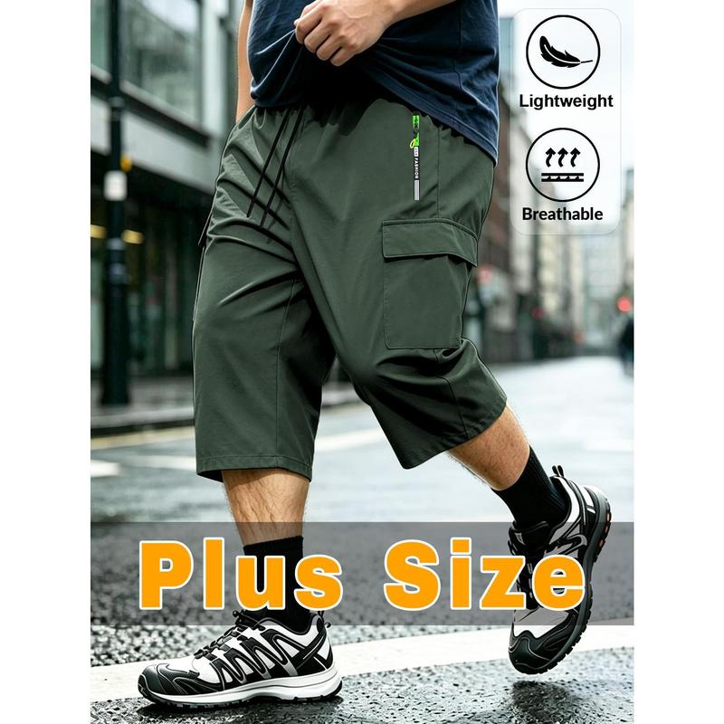 Men's Large Loose-Fit Plus Sizes Workwear Shorts - Male Clothing with Side Zipper Pockets, Ideal for Outdoor Sports Casual Wear