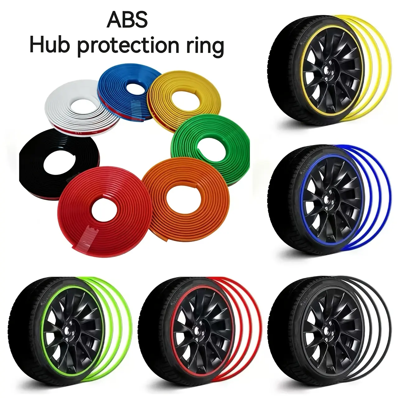 Car Wheel Hub Anti-Collision And Anti-Scuff Strips, Round 1 (195Cm/76.77In); Two Rounds (398Cm/156.7In); Round 4 (4 X 195Cm/76.77Cm) Suitable for All Wheel Hub Sizes. in Various Colors, There'S Always Something You Like