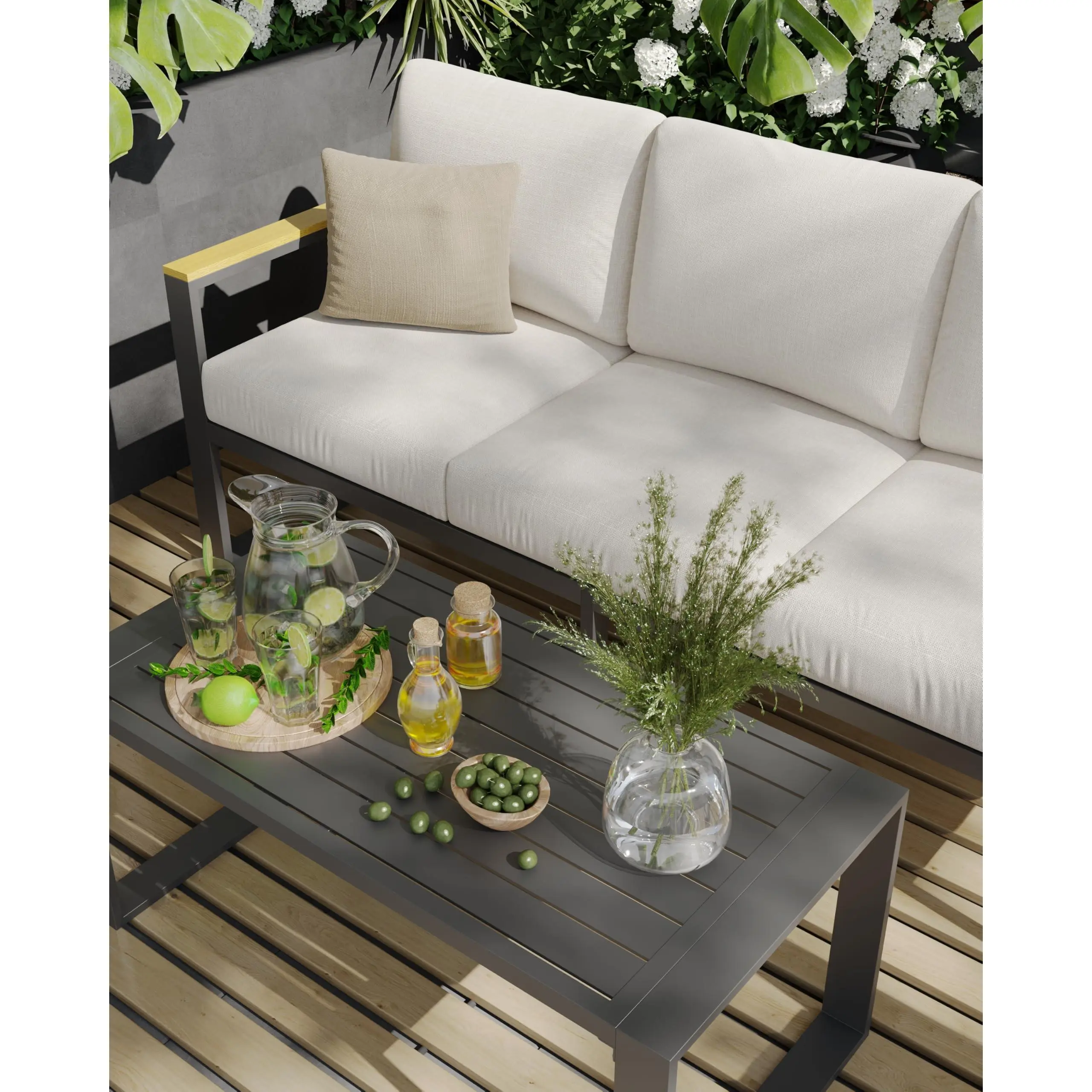 Garvee Set of 2 Outdoor Aluminum Footstools with Thick Removable Cushions, Weather-Resistant, Lightweight, Compact, and Modern Design for Garden, Balcony, or Terrace Use