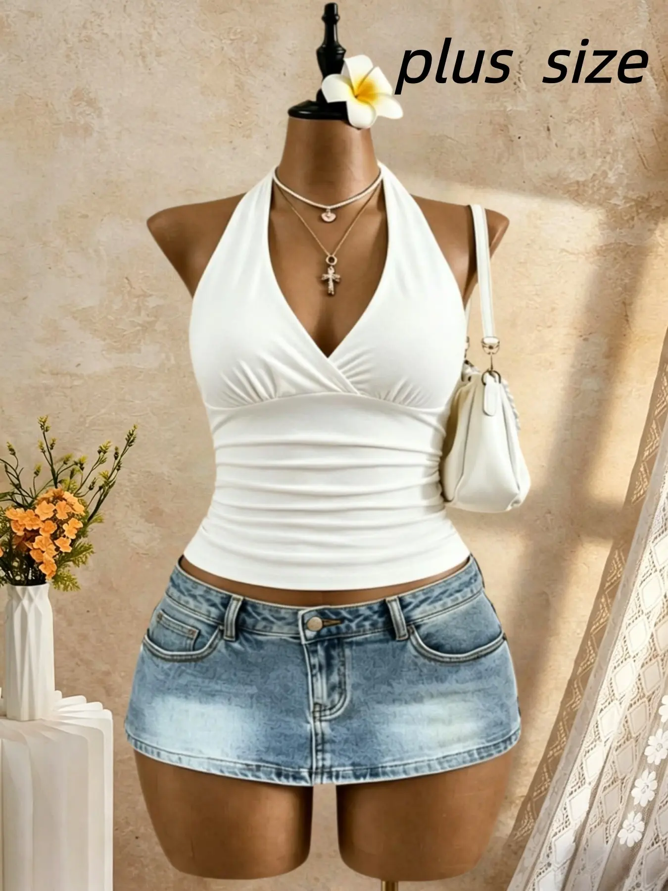 Plus Size Versatile Plain Leopard Print Halter Top for Women, Casual Fitted Tank Top, Unlined Lightweight Design, Perfect for Daily Wear