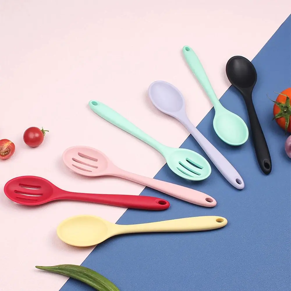 Non-Stick Thick Silicone Slotted Spoon with Straining Tip, Reusable Kitchen Cooking Utensil for Salad Mixing & Dense Pot Use, Reusable Silicone Spatulas & Turners, Thick Silicone Spatulas & Turners