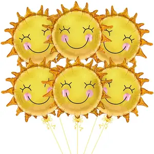 6Pcs Smile Face Sun Balloons 24Inch Summer Sunshine Party Balloon Sunflower Birthday Decorations Sunshine Baby Shower Supplies
