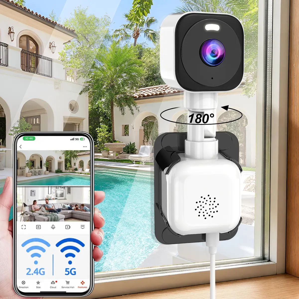 Security Camera with Dual-lens, 2K LED Color Night Vision, Humanoid Precise Detection, 24/7 Recording Works, Easy Installation, 2.4GHz/5GHz WiFi Outdoor Camera for Farm & Home