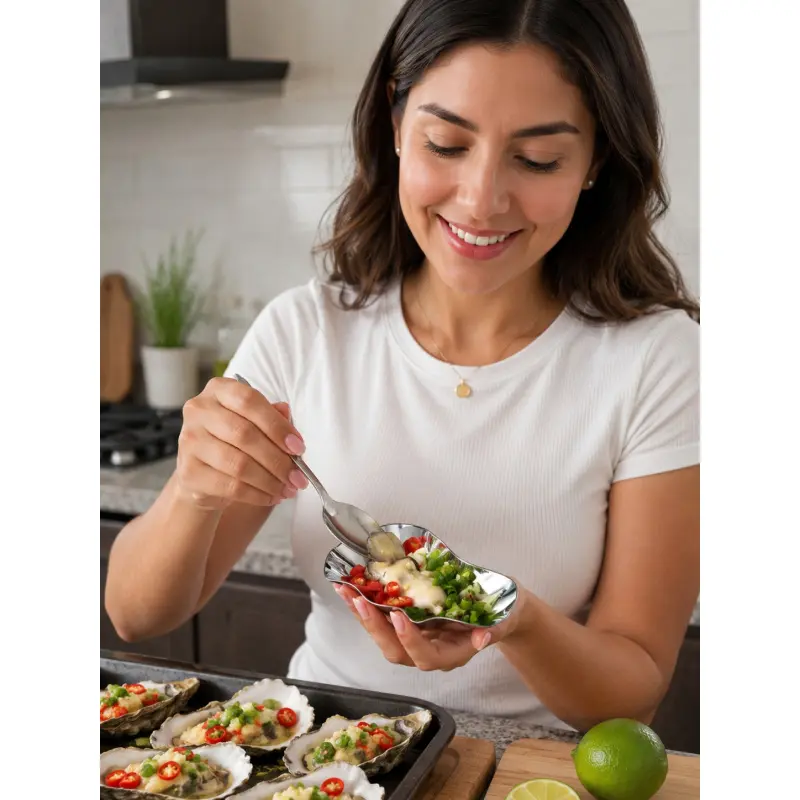 Premium Stainless Steel Oyster Shell Tray for Seafood BBQ and Baking, Elegant Silver Serving Plate for Oysters Clams Shrimp and Snacks, Modern Kitchen Dining Accessories, Perfect Holiday Gift for Women Mom Wife Girlfriend Party Lovers
